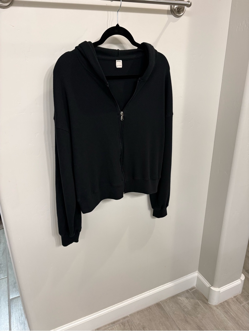 Gilly Hicks Black Zip-Up waffle knit Hoodie - Picture 3 of 7